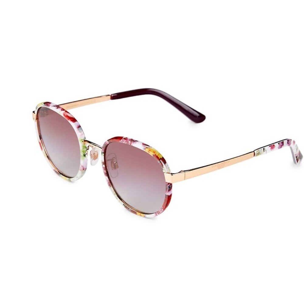 NEW DOLCE & GABBANA 52MM Round Square Floral Rose Print Frame Brown Gradient - Picture 4 of 9